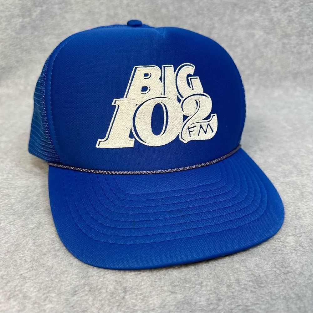Big 102 FM‎ Trucker Hat Blue Mesh Rope Brim SnapBack Radio Music Station Retro